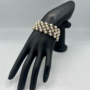 Vintage CORO multi strand silver & faux pearl bracelet 7”